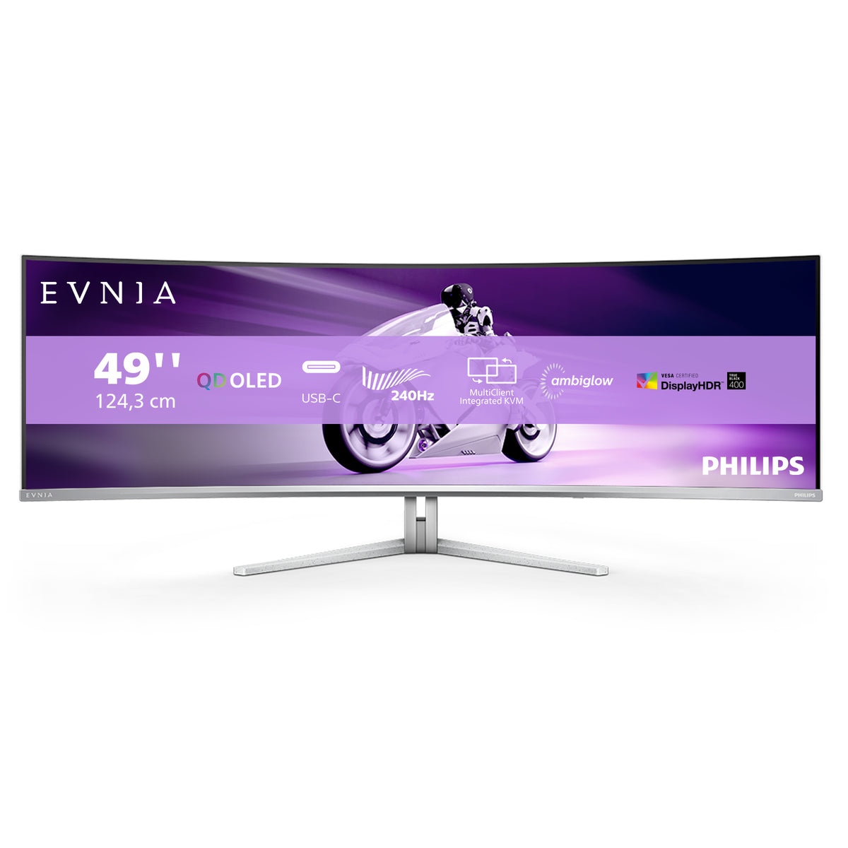 Écrans plats PC Philips Evnia 8000 49M2C8900/00 124,2 cm (48.9") 5120 x 1440 pixels Dual QHD QD-OLED Blanc